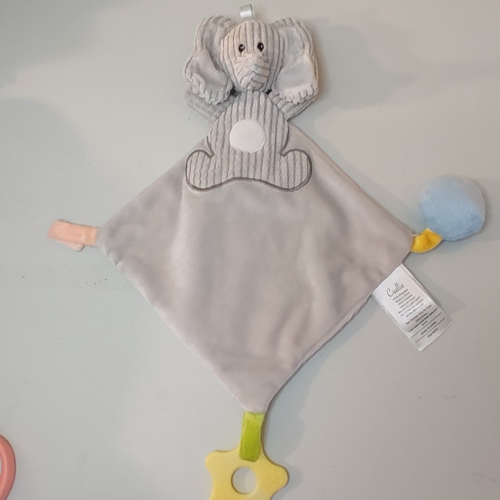 Cudlie Elephant Lovey Security Blanket Pacifier Holder Teether Gray Soft Toy